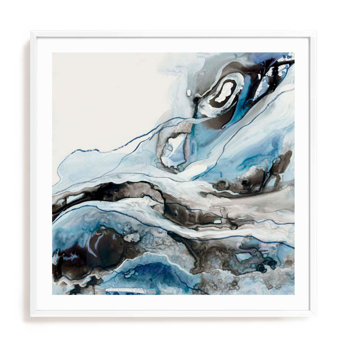 Wall Art Print Poster In White Frame - Swirls Of Serenity Abstract Art