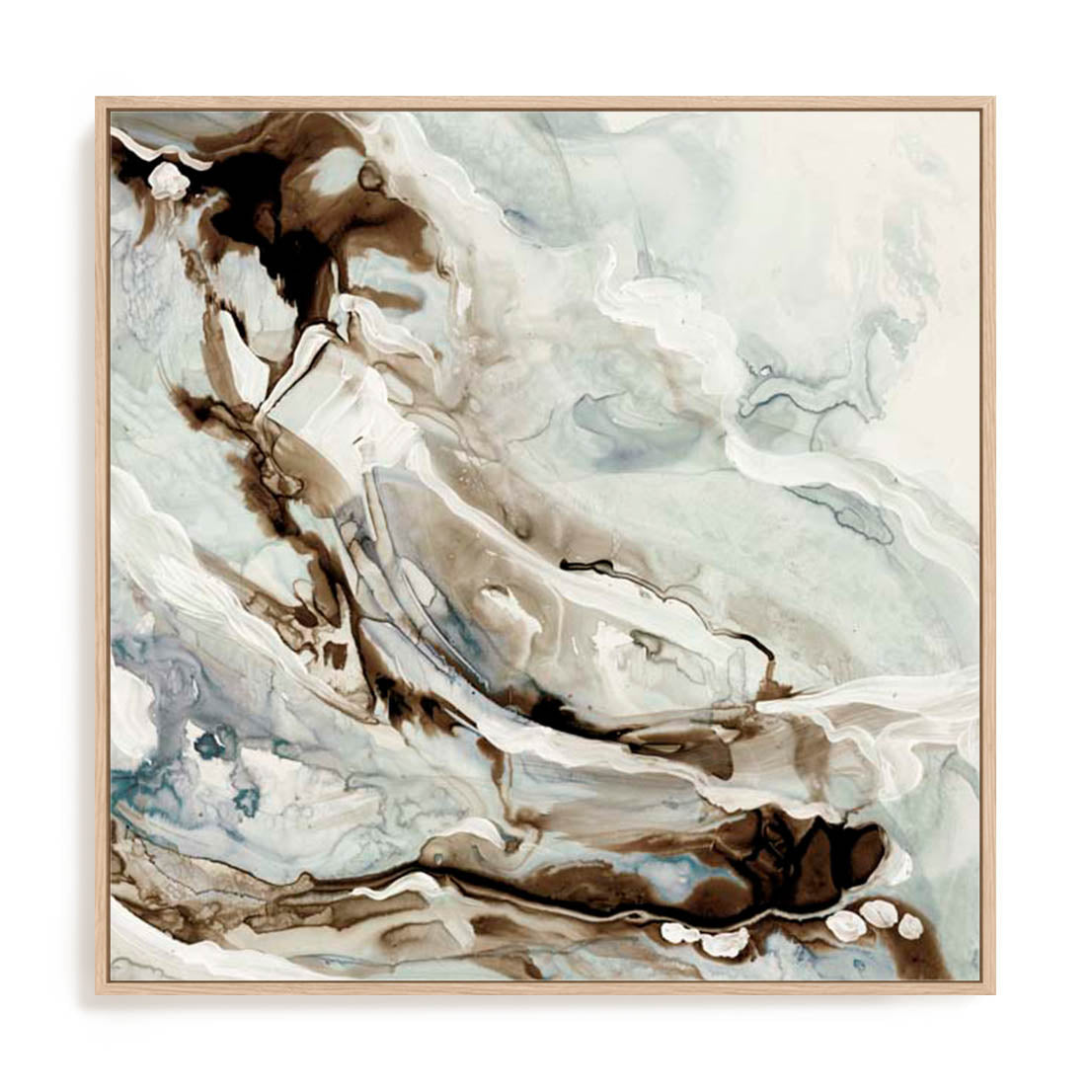 Wall Art Stretched Canvas In Natural Oak  Frame - Veins Of Elegance Abstract Art