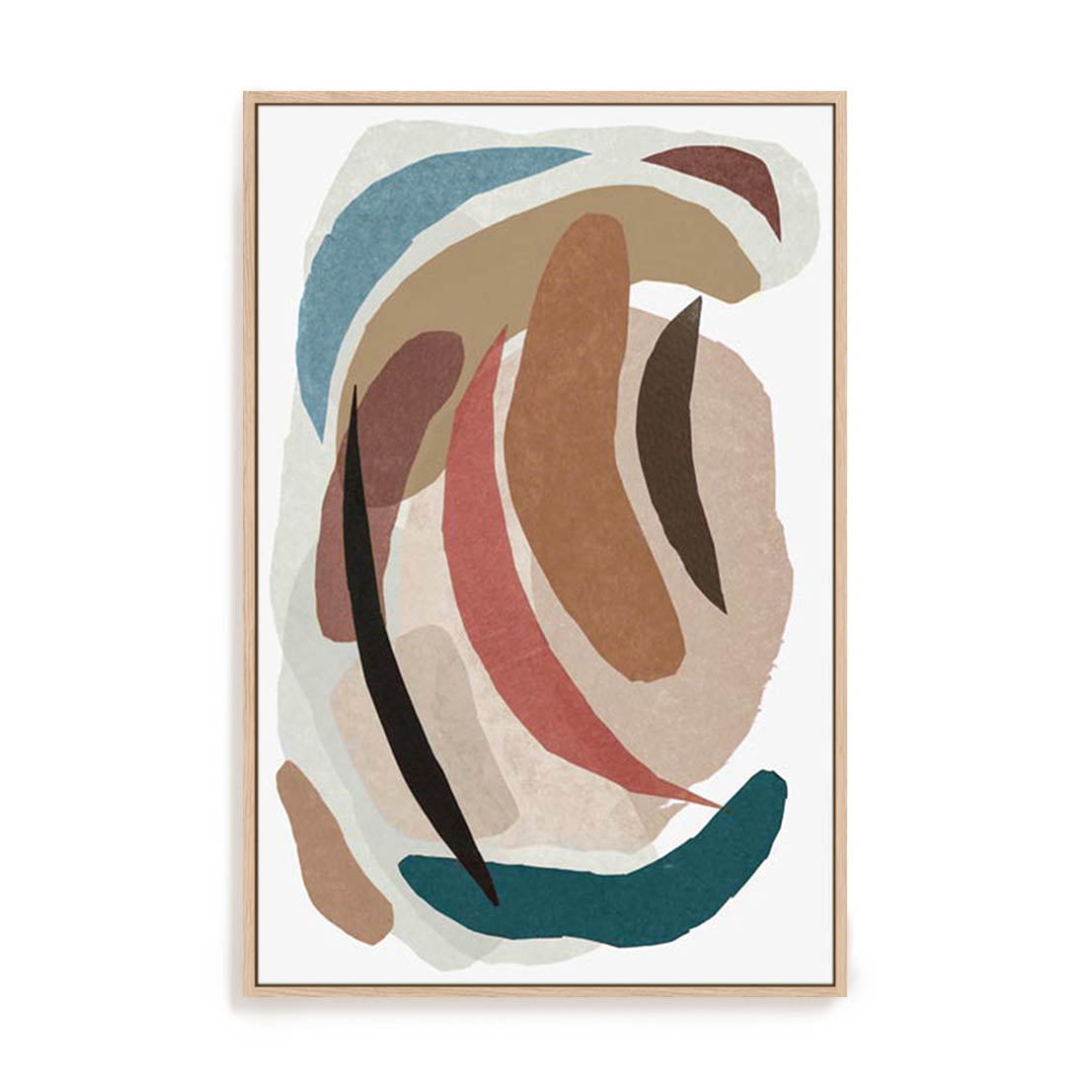 Wall Art Stretched Canvas In Natural Oak  Frame - Paper Collage I Abstract Art