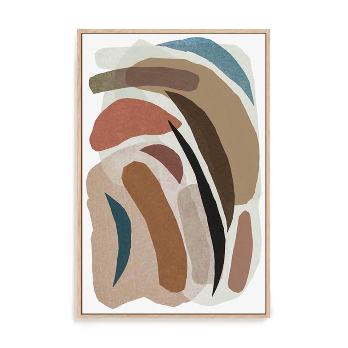 Wall Art Stretched Canvas In Natural Oak  Frame - Paper Collage Ii Abstract Art