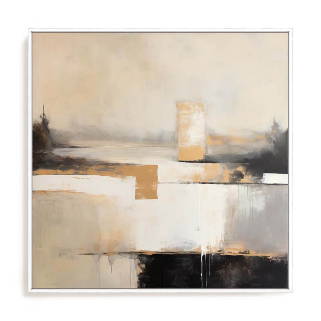 Wall Art Stretched Canvas In White  Frame - Neutral Monochrome Formscape I Abstract Art
