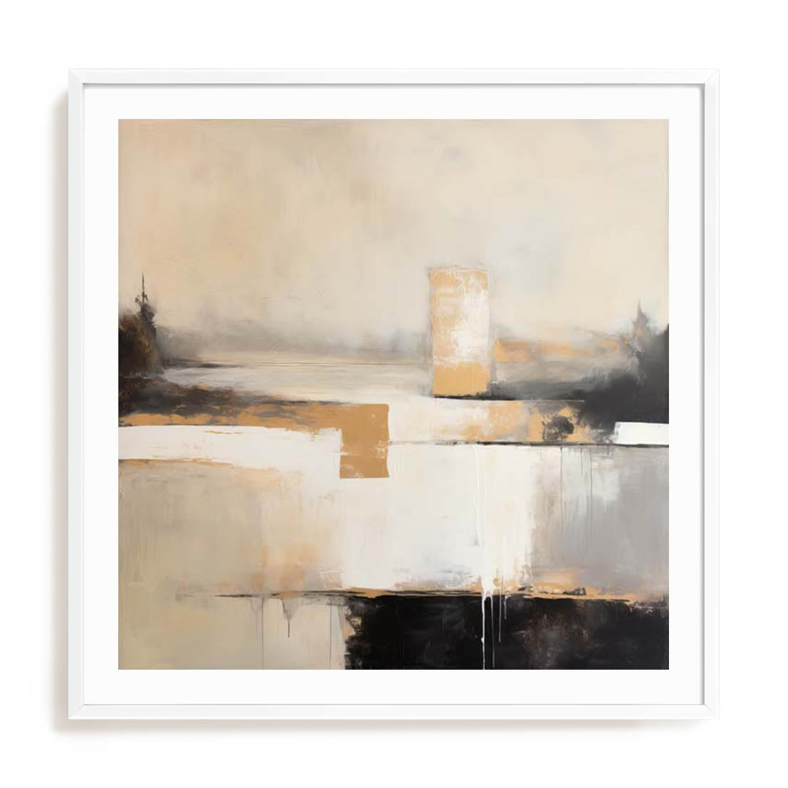 Wall Art Print Poster In White Frame - Neutral Monochrome Formscape I Abstract Art