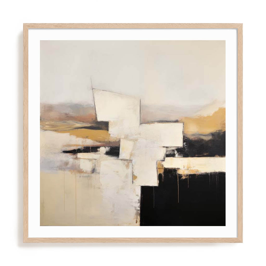 Wall Art Print Poster In Natural Oak Frame - Neutral Monochrome Formscape Ii Abstract Art