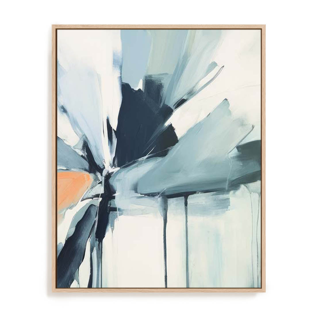 Wall Art Stretched Canvas In Natural Oak  Frame - Depth Of Blue Thoughts Ii Abstract Art