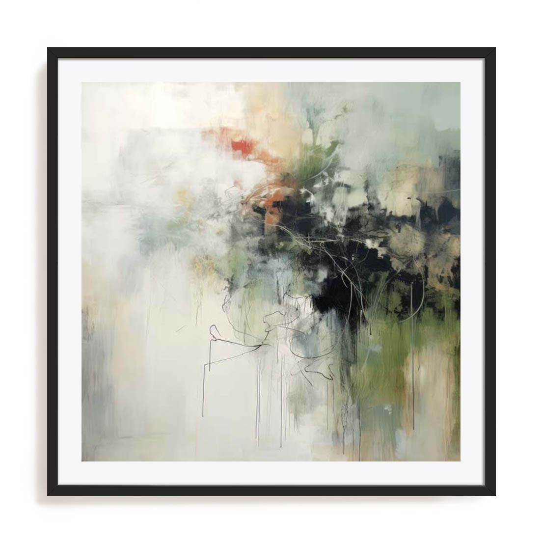 Wall Art Print Poster In Black Frame - Green Abstraction I Botanical Art