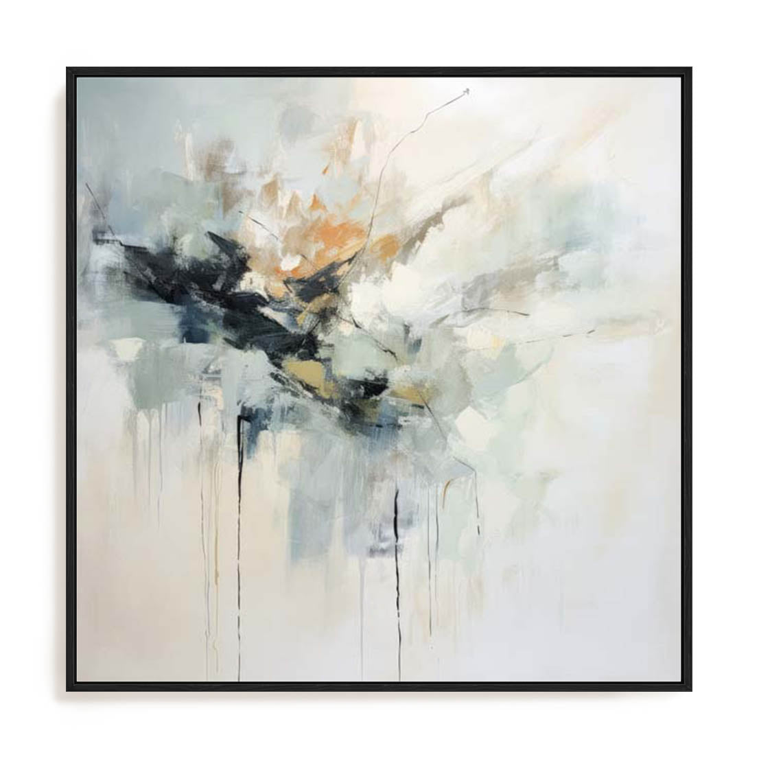Wall Art Stretched Canvas In Black Frame - Green Abstraction Ii Botanical Art
