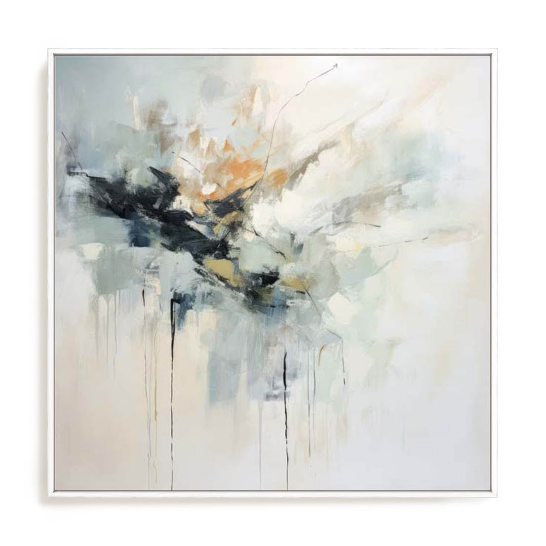 Wall Art Stretched Canvas In White  Frame - Green Abstraction Ii Botanical Art