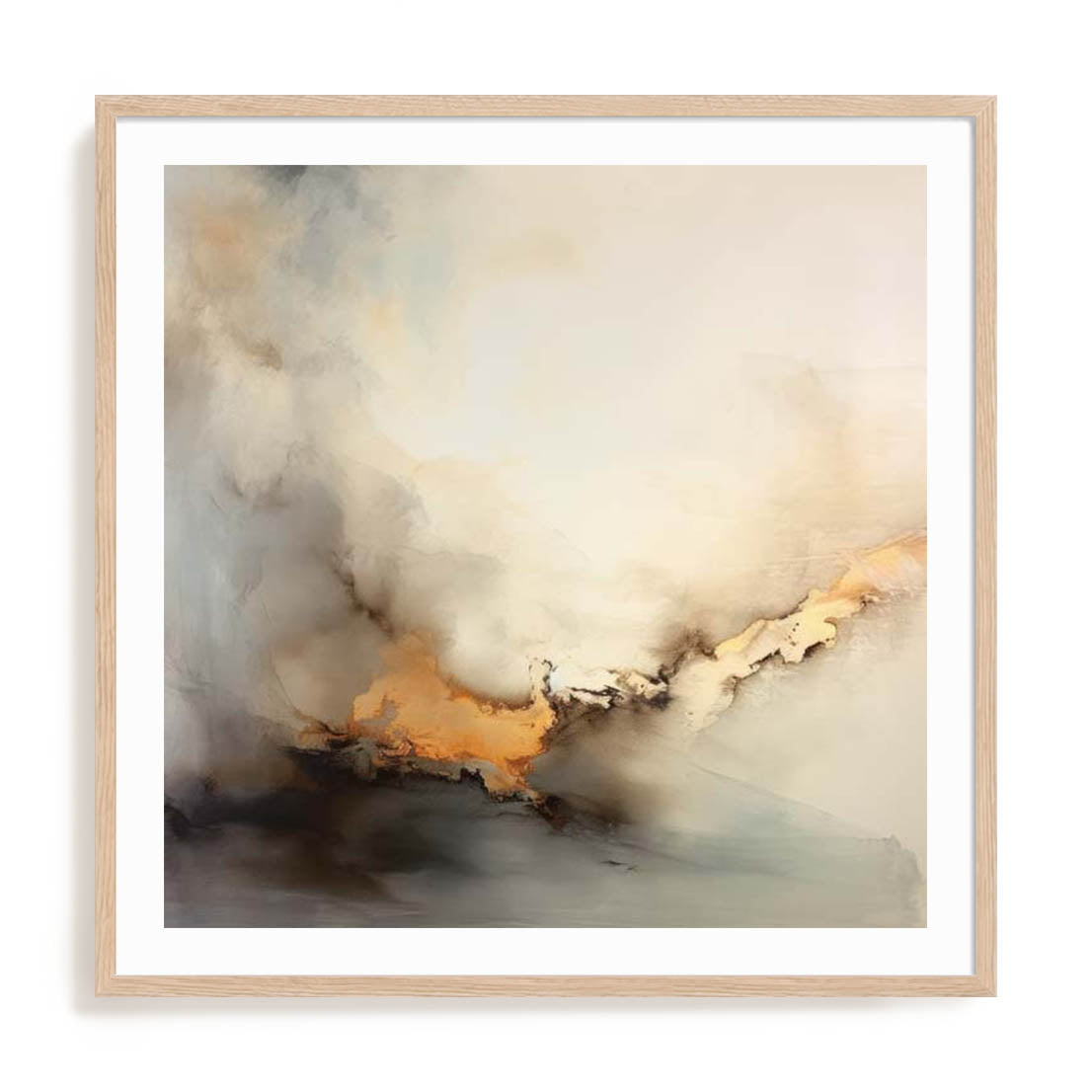 Wall Art Print Poster In Natural Oak Frame - Liquid Gold Infusion Ii Abstract Art