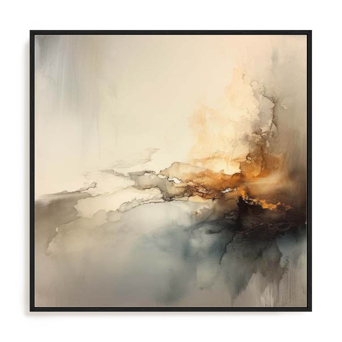 Wall Art Stretched Canvas In Black Frame - Liquid Gold Infusion Iii Abstract Art