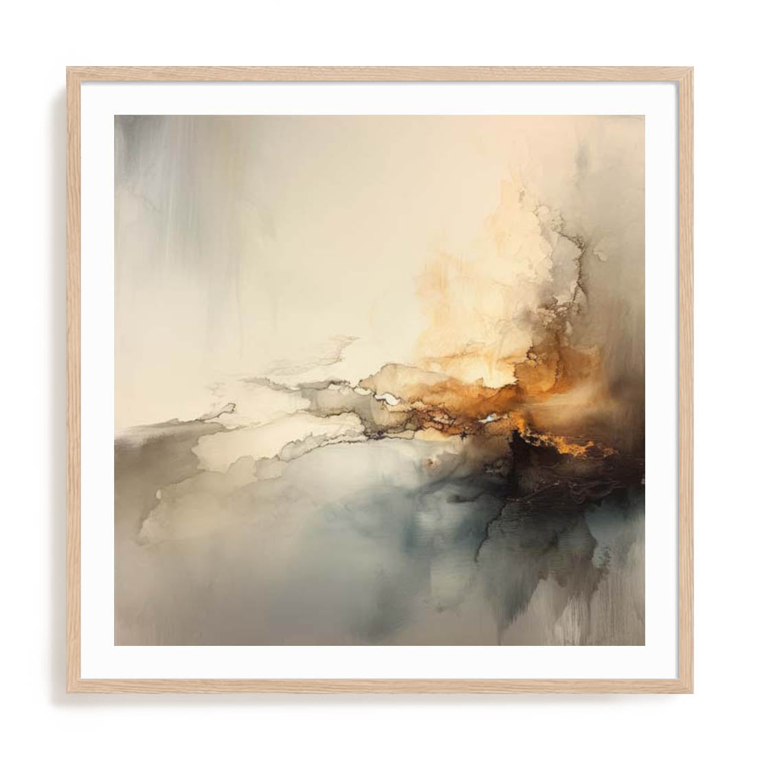 Wall Art Print Poster In Natural Oak Frame - Liquid Gold Infusion Iii Abstract Art