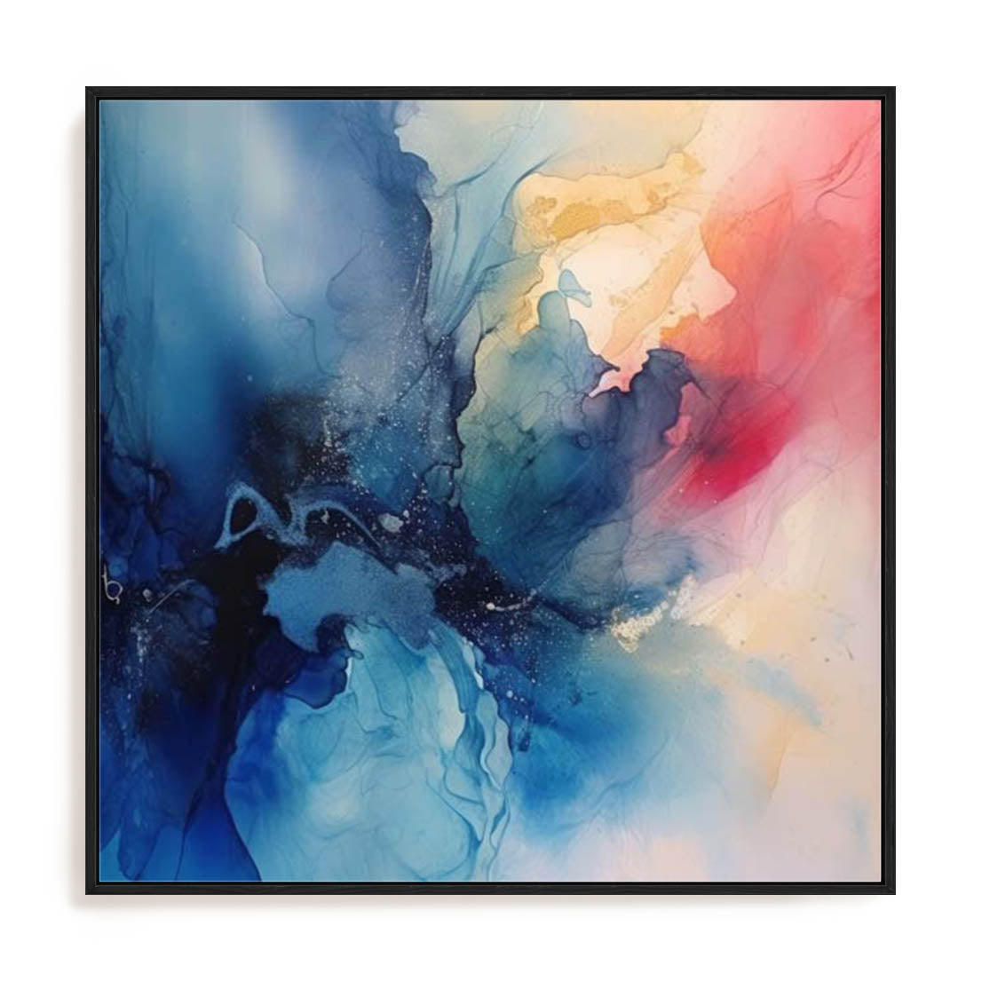 Wall Art Stretched Canvas In Black Frame - Abstracted Blue Rhythms I Abstract Art