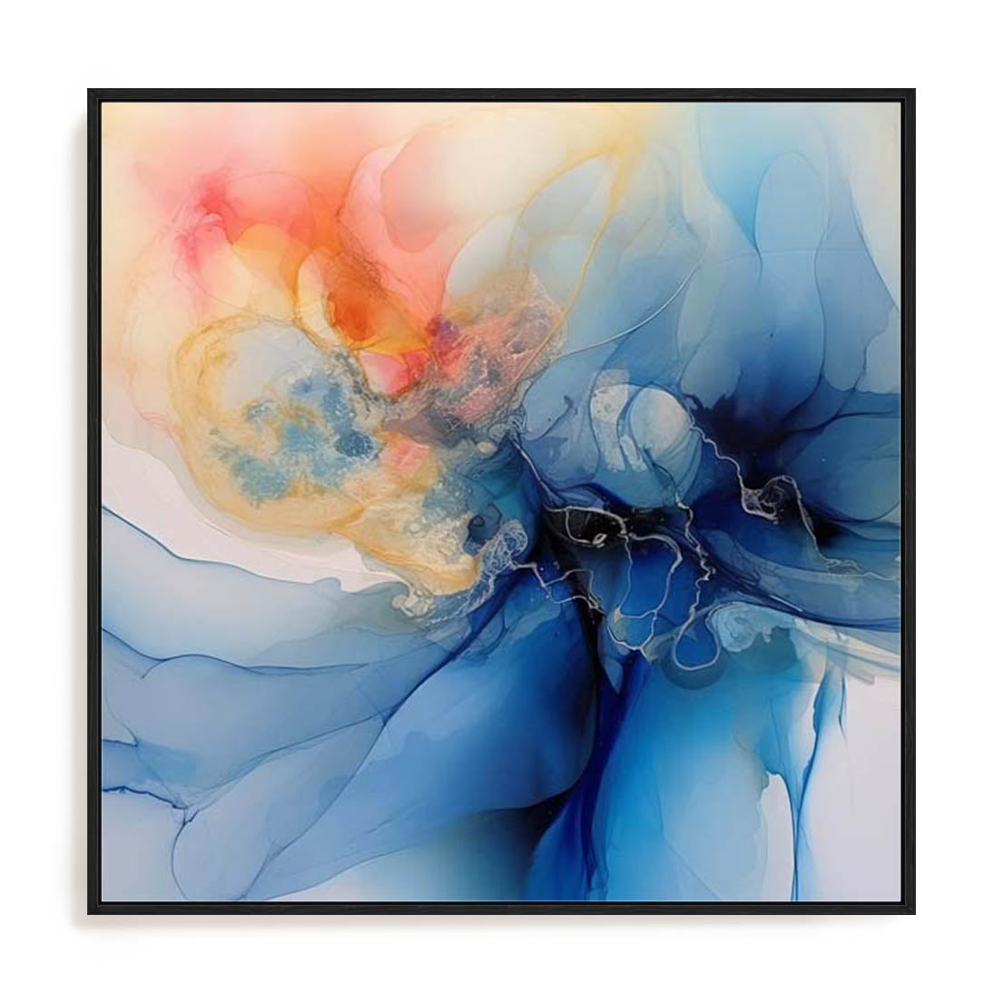 Wall Art Stretched Canvas In Black Frame - Abstracted Blue Rhythms Ii Abstract Art
