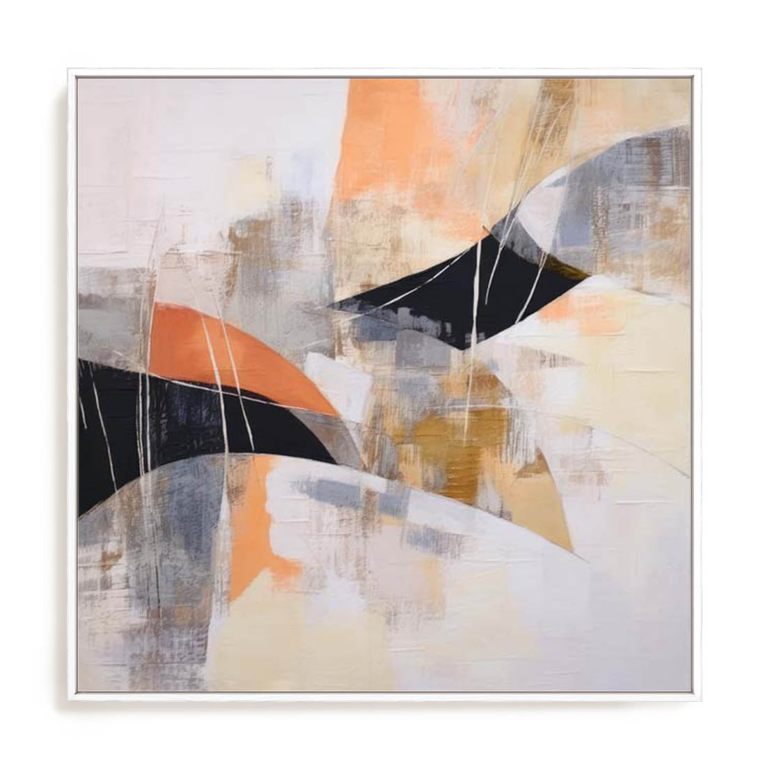 Wall Art Stretched Canvas In White  Frame - Rhythms Of Abstract I Abstract Art