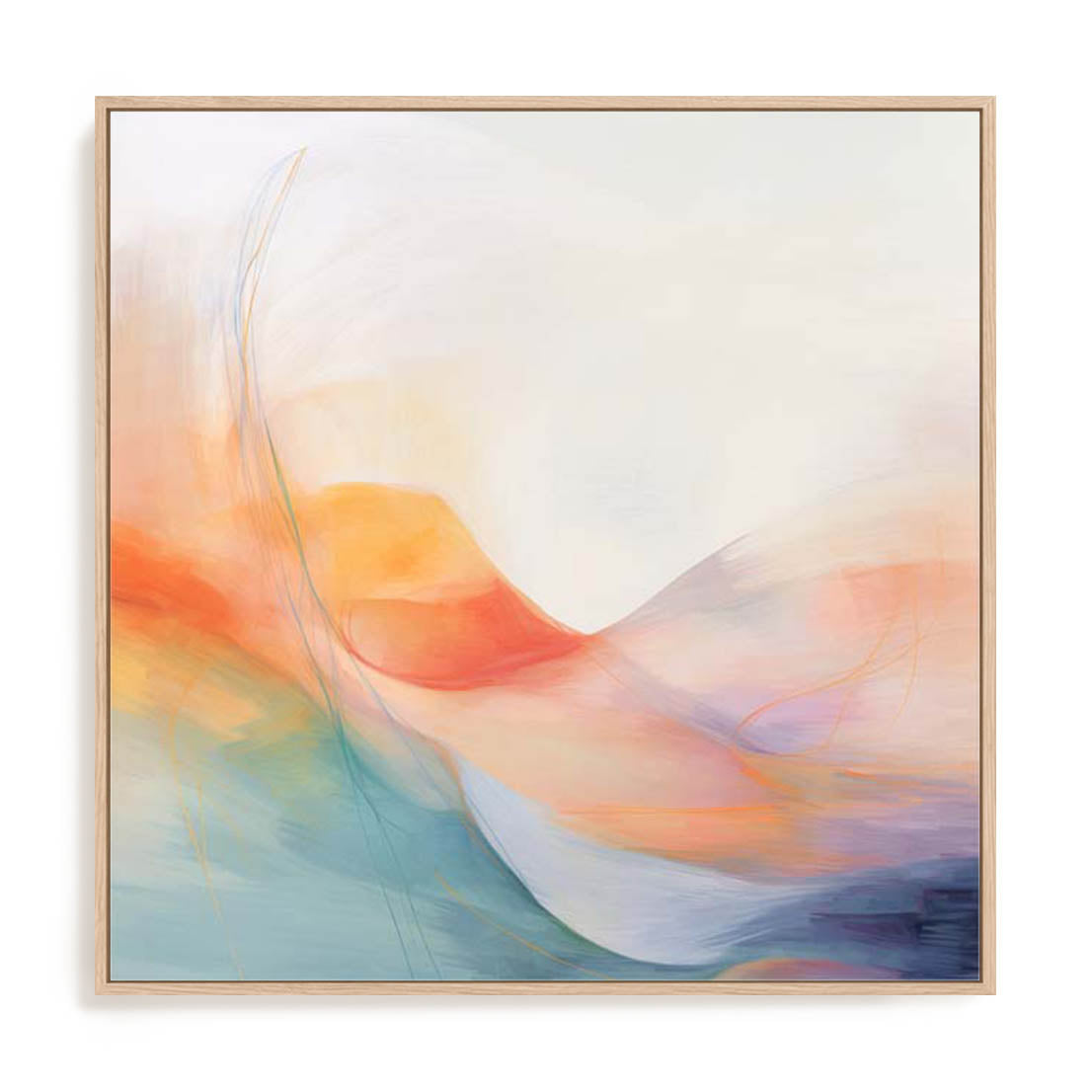 Wall Art Stretched Canvas In Natural Oak  Frame - Abstract Colorfields I Abstract Art