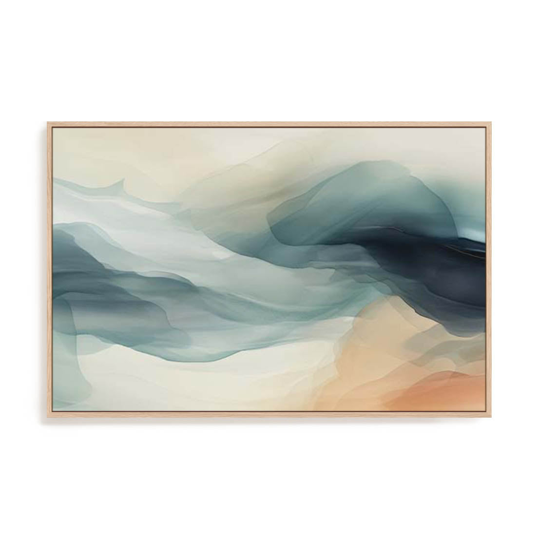 Wall Art Stretched Canvas In Natural Oak  Frame - Mystical Mirage Coastal Art