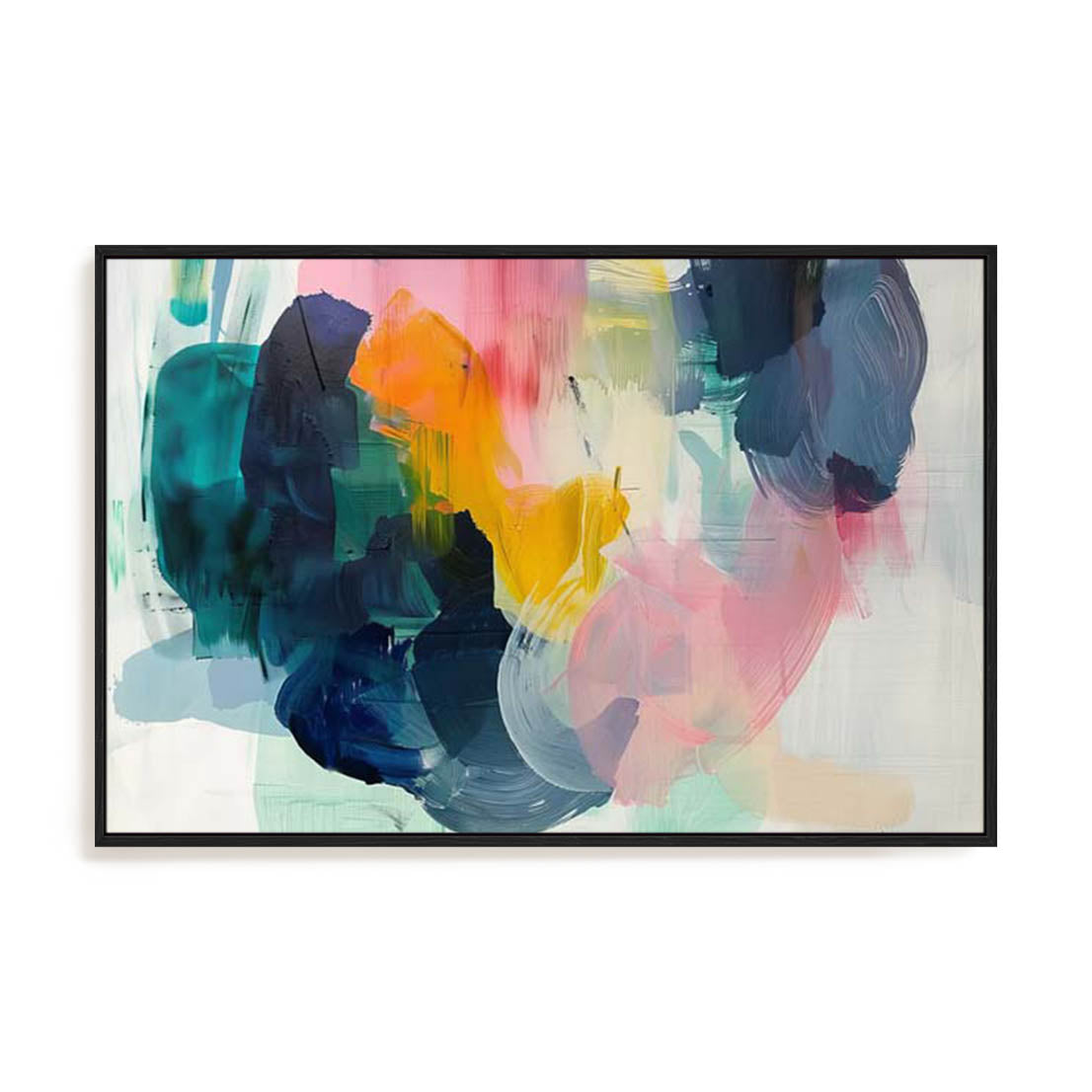 Wall Art Stretched Canvas In Black Frame - Radiant Colorburst Adventure I Abstract Art
