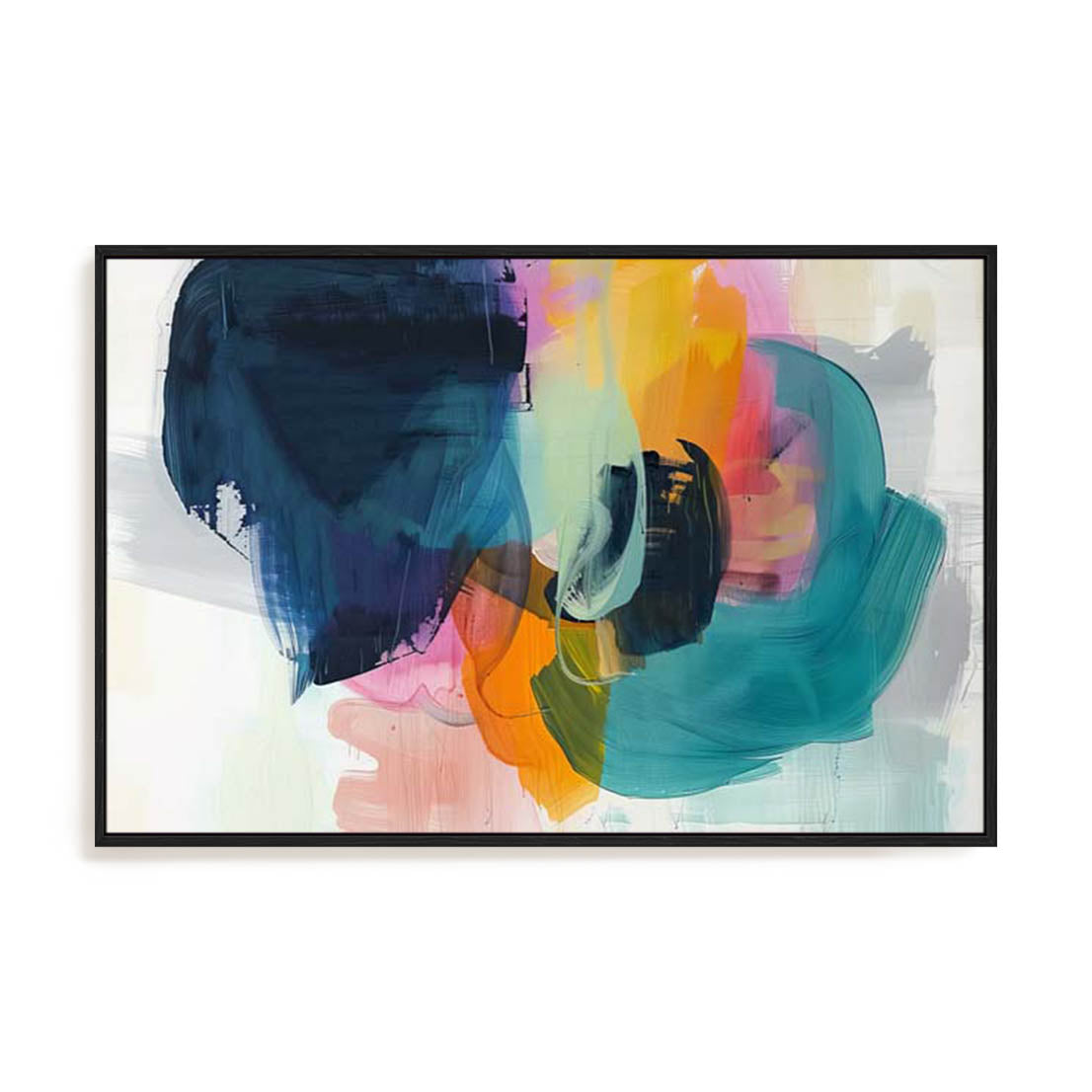 Wall Art Stretched Canvas In Black Frame - Radiant Colorburst Adventure Ii Abstract Art