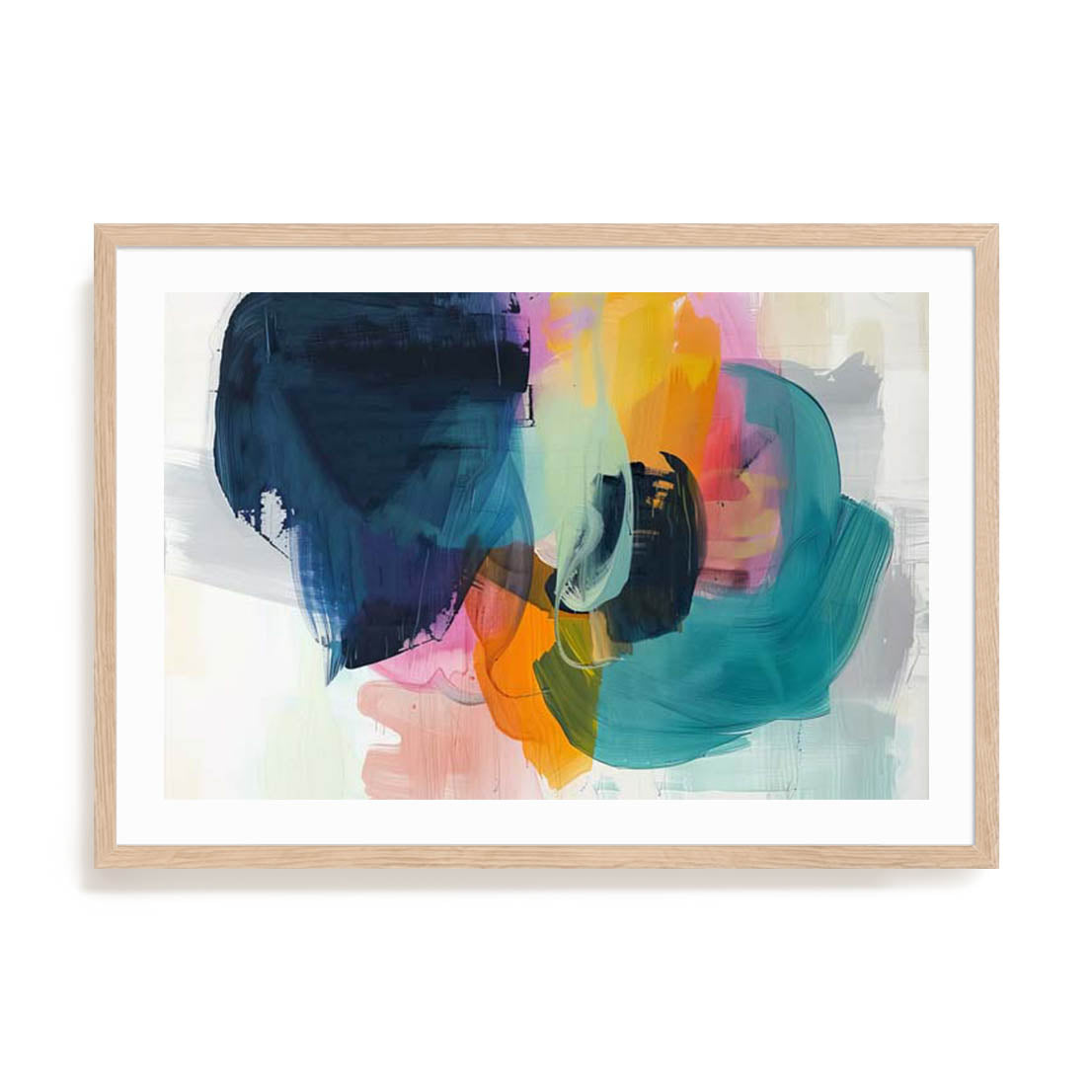 Wall Art Print Poster In Natural Oak Frame - Radiant Colorburst Adventure Ii Abstract Art