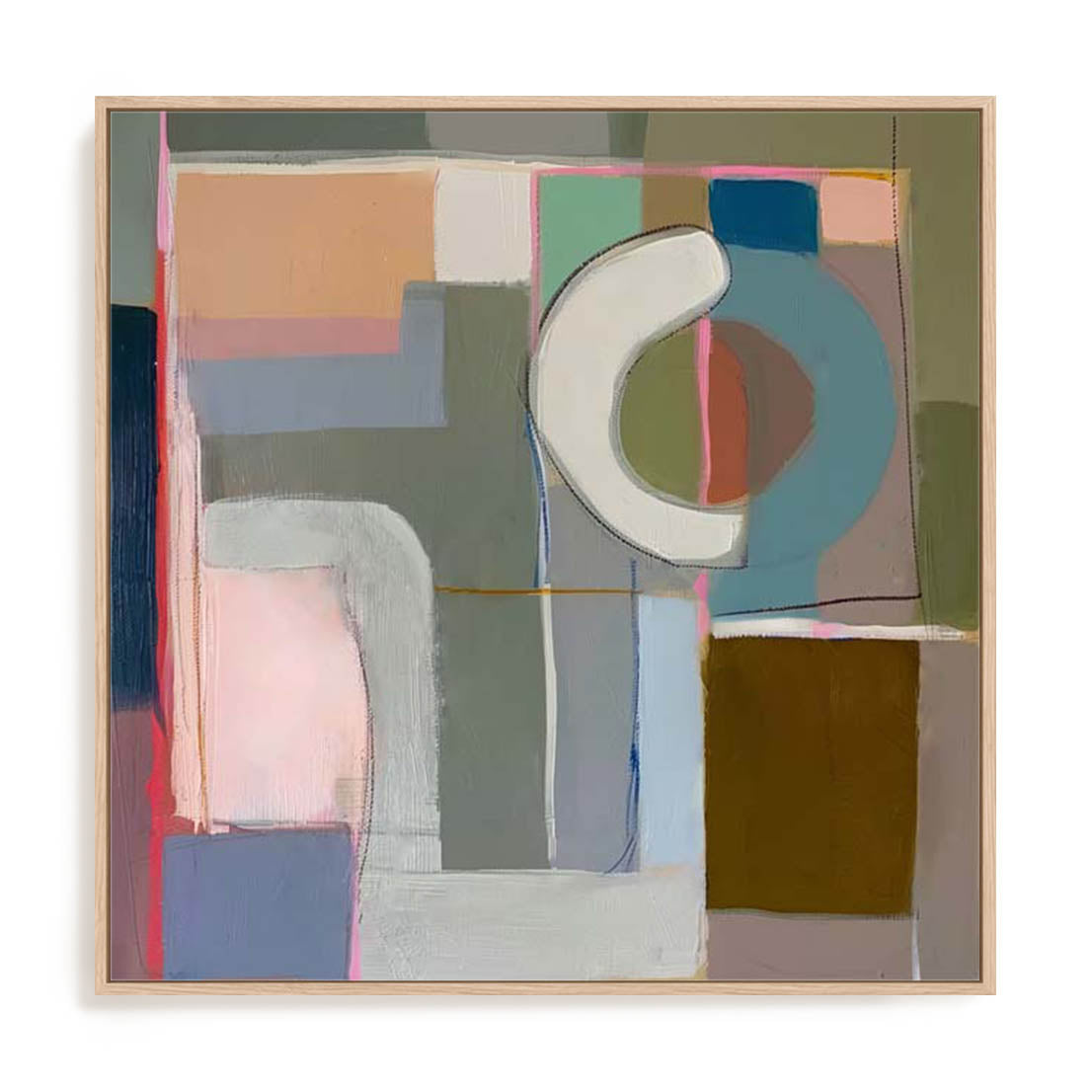 Wall Art Stretched Canvas In Natural Oak  Frame - Perceptual Shifts Abstract Art