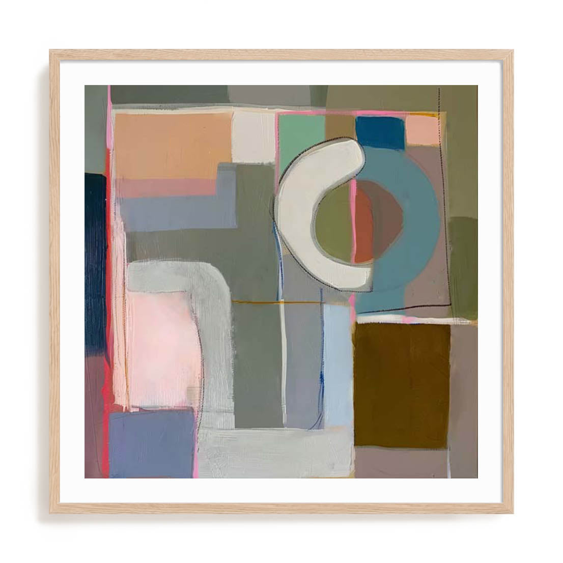 Wall Art Print Poster In Natural Oak Frame - Perceptual Shifts Abstract Art