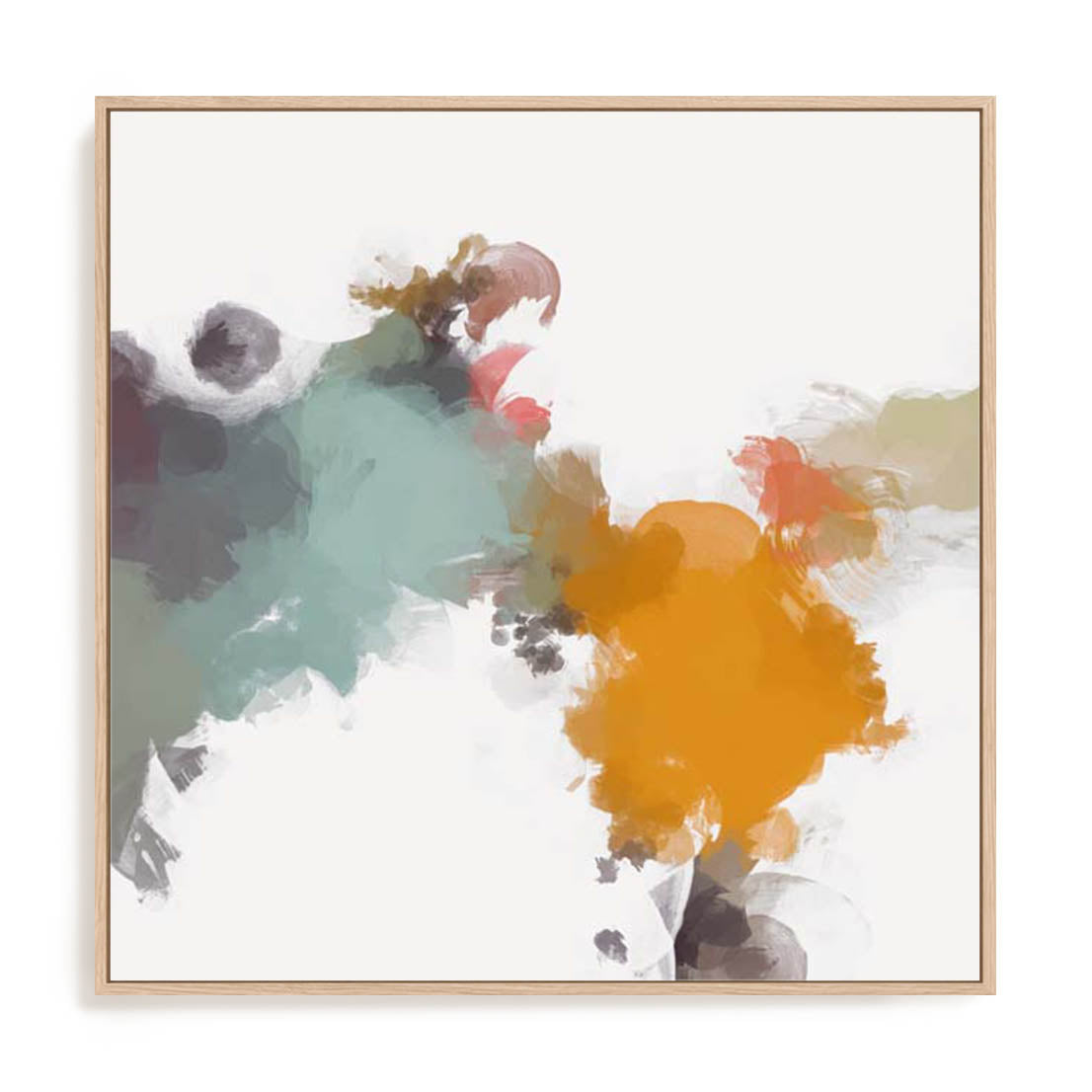 Wall Art Stretched Canvas In Natural Oak  Frame - Harmonic Flow Ii Abstract Art