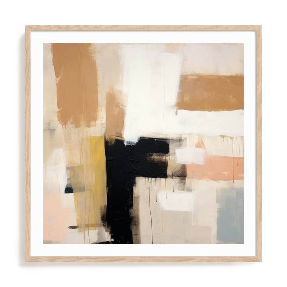 Wall Art Print Poster In Natural Oak Frame - Whispered Tones I Abstract Art