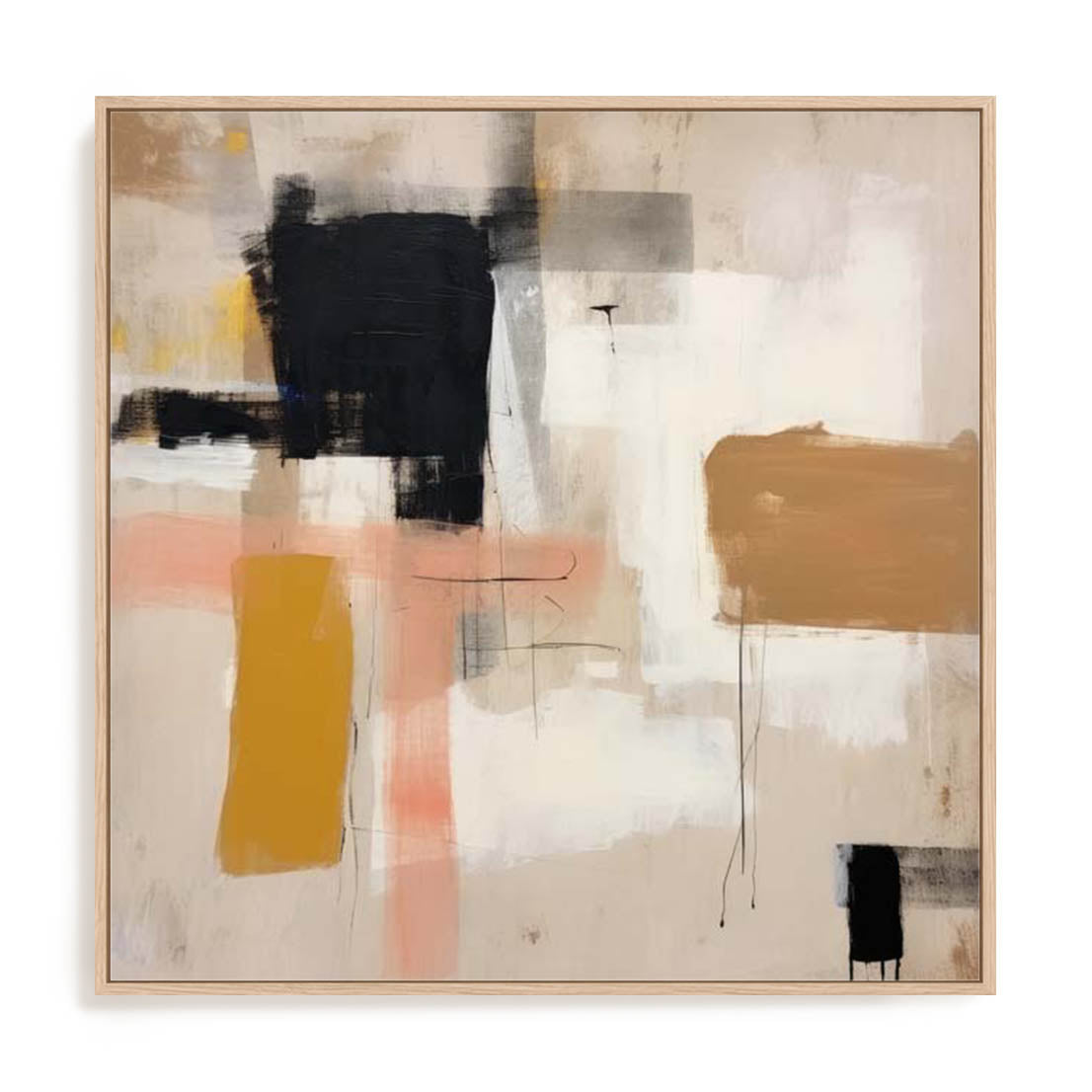 Wall Art Stretched Canvas In Natural Oak  Frame - Whispered Tones Ii Abstract Art