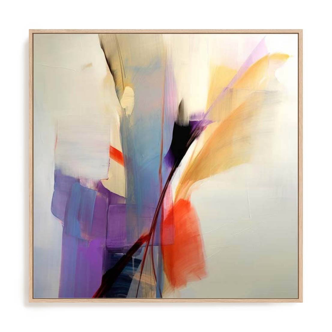 Wall Art Stretched Canvas In Natural Oak  Frame - Fluid Dreamscape I Abstract Art