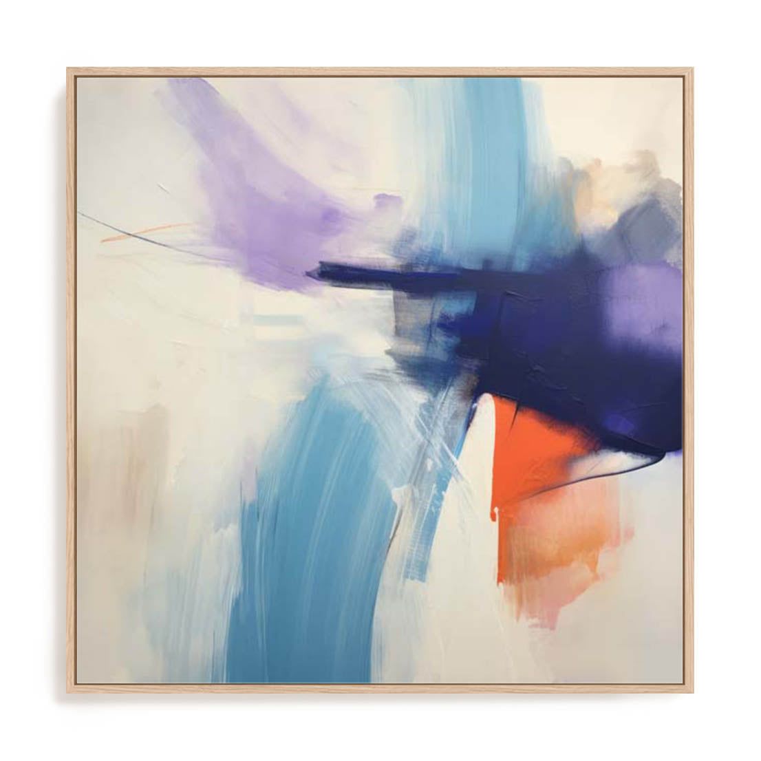 Wall Art Stretched Canvas In Natural Oak  Frame - Fluid Dreamscape Ii Abstract Art