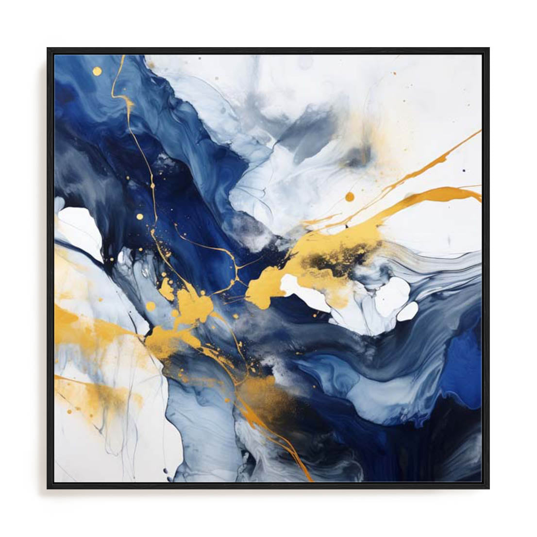 Wall Art Stretched Canvas In Black Frame - Dancing Splatters I Abstract Art