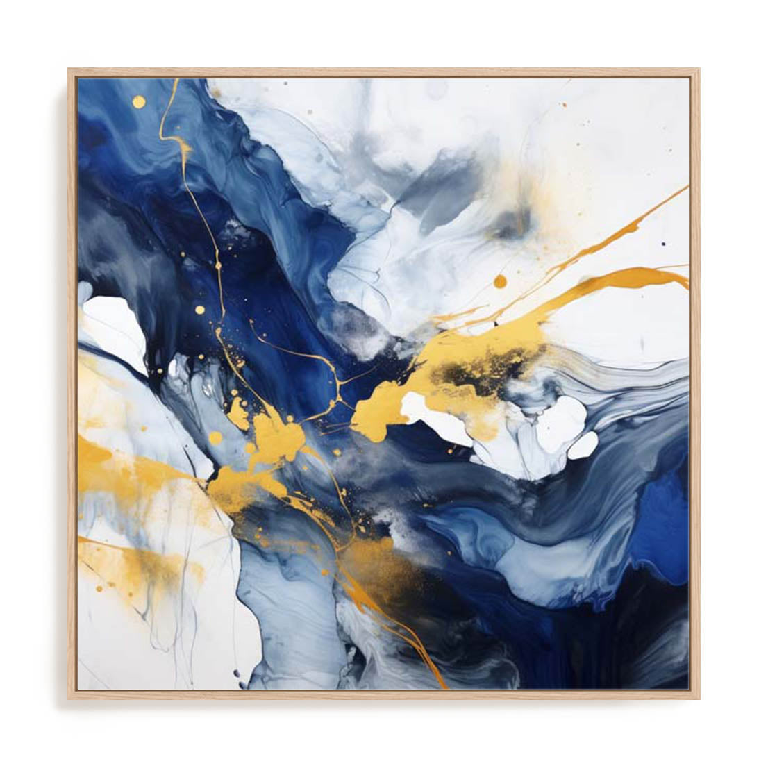 Wall Art Stretched Canvas In Natural Oak  Frame - Dancing Splatters I Abstract Art