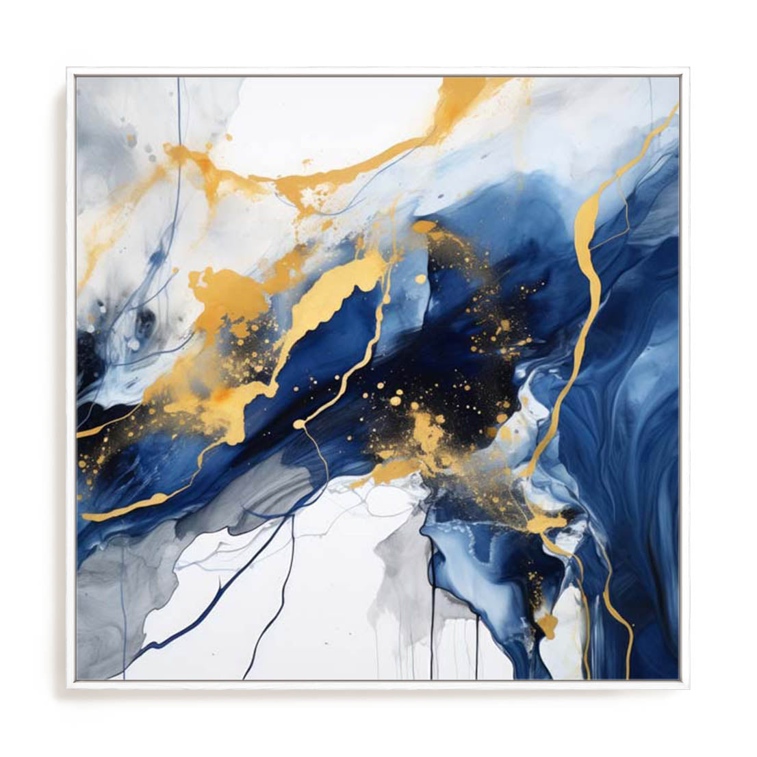 Wall Art Stretched Canvas In White  Frame - Dancing Splatters Ii Abstract Art