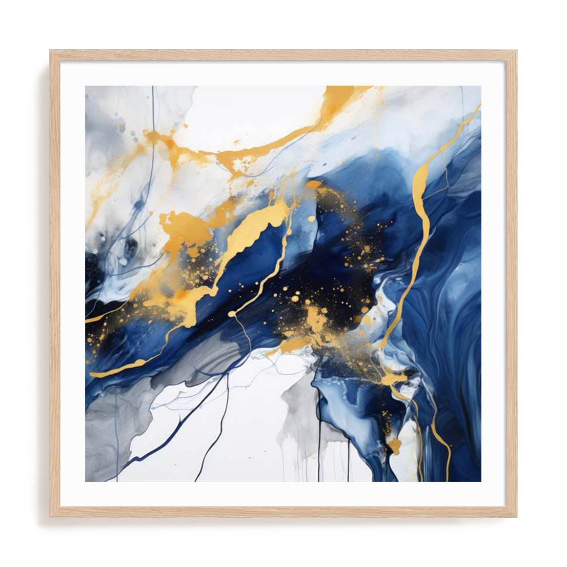 Wall Art Print Poster In Natural Oak Frame - Dancing Splatters Ii Abstract Art