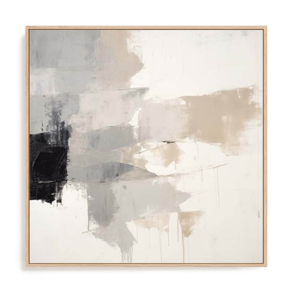 Wall Art Stretched Canvas In Natural Oak  Frame - Soothing Abstractions Ii Abstract Art