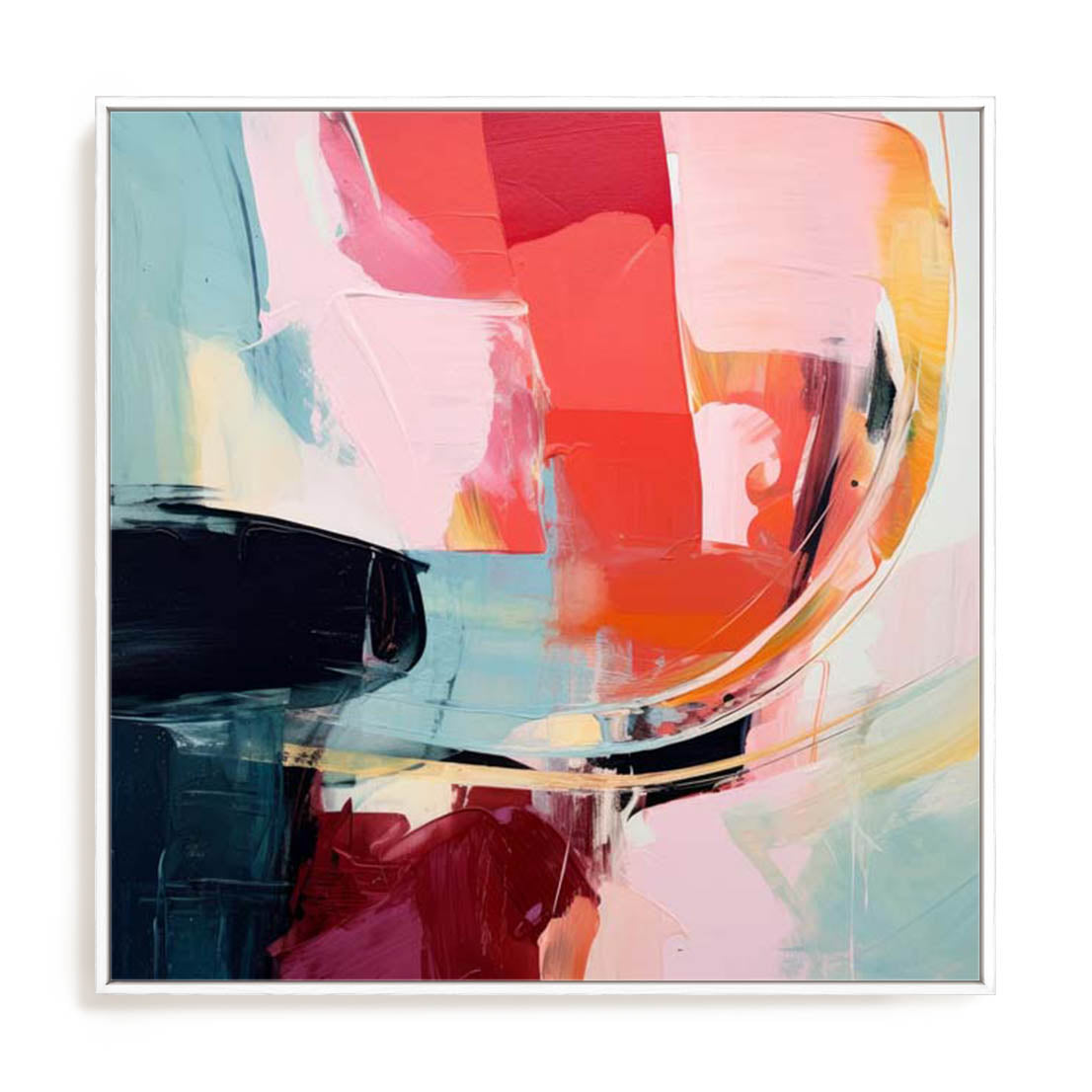 Wall Art Stretched Canvas In White  Frame - Harmonious Color Fields Abstract Art