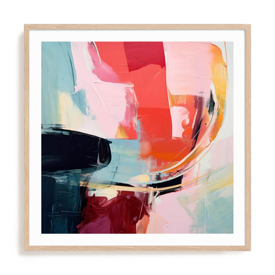 Wall Art Print Poster In Natural Oak Frame - Harmonious Color Fields Abstract Art