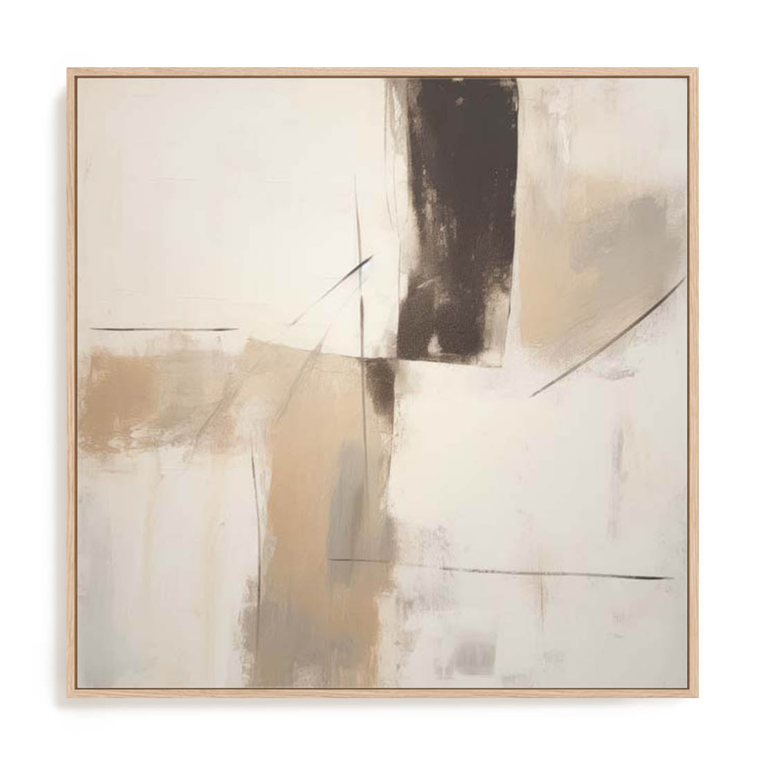 Wall Art Stretched Canvas In Natural Oak  Frame - Forms In Abstractions I Abstract Art