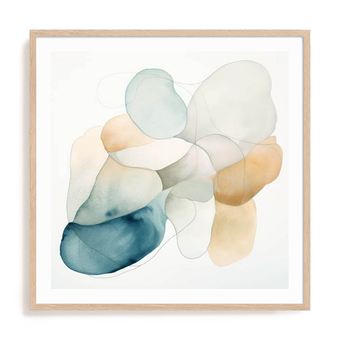 Wall Art Print Poster In Natural Oak Frame - Subtle Forms I Abstract Art