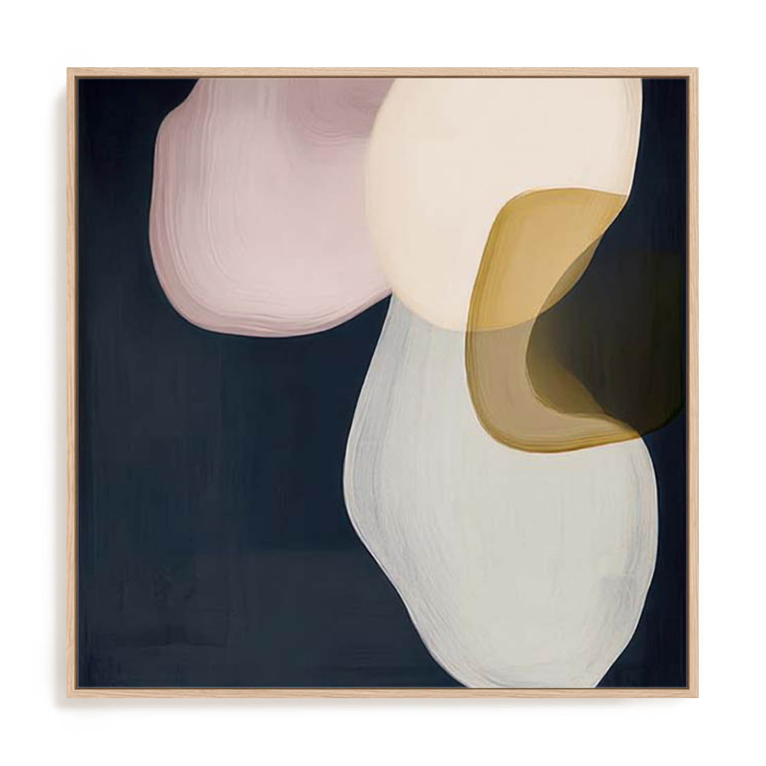 Wall Art Stretched Canvas In Natural Oak  Frame - Veiled Visions Ii Abstract Art