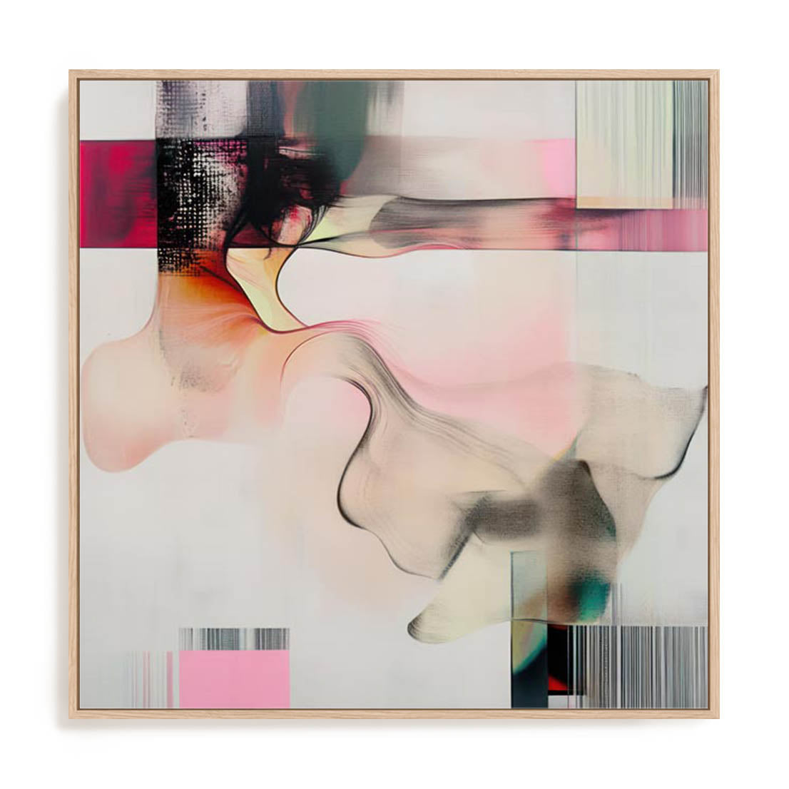 Wall Art Stretched Canvas In Natural Oak  Frame - Essence Of Flow I Abstract Art