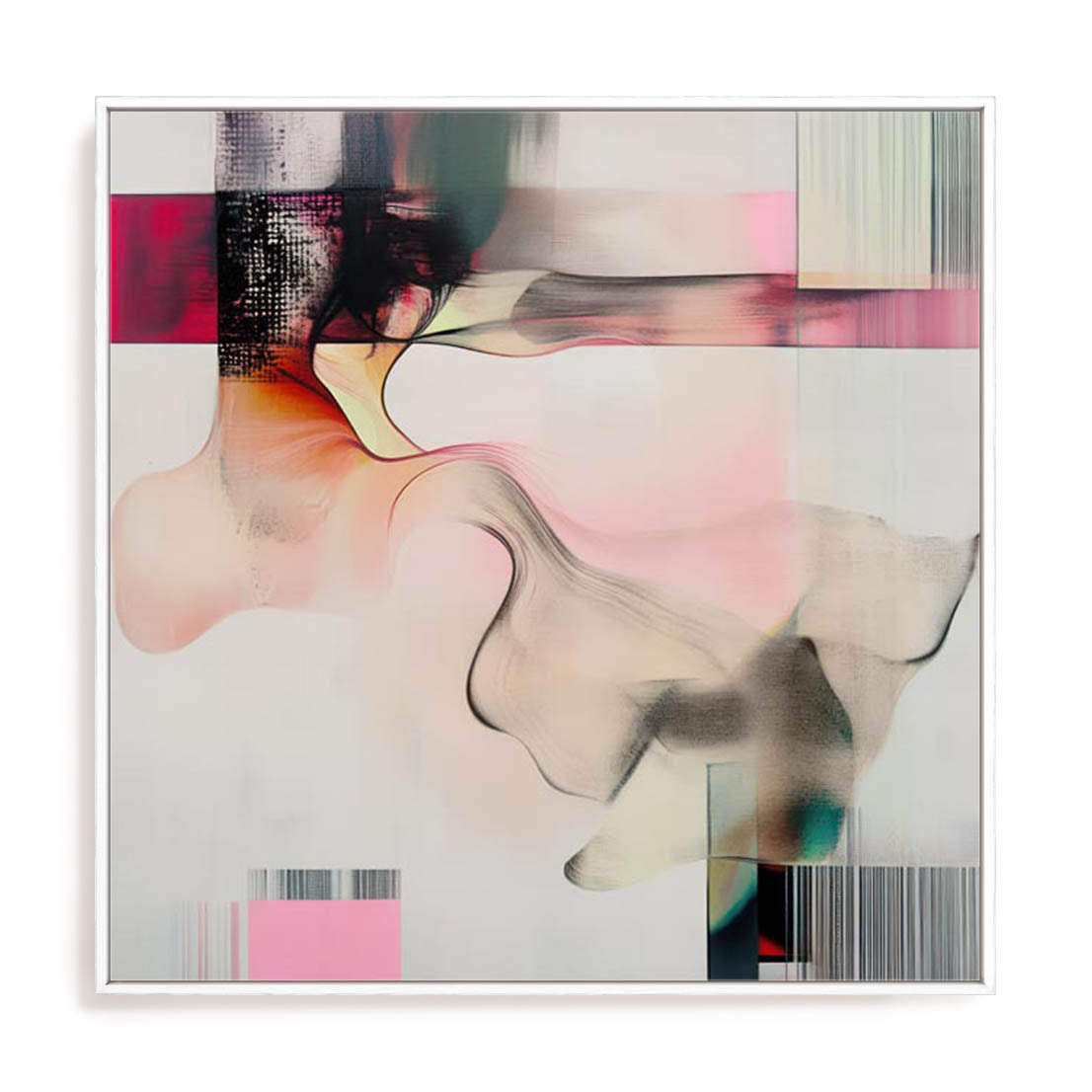 Wall Art Stretched Canvas In White  Frame - Essence Of Flow I Abstract Art