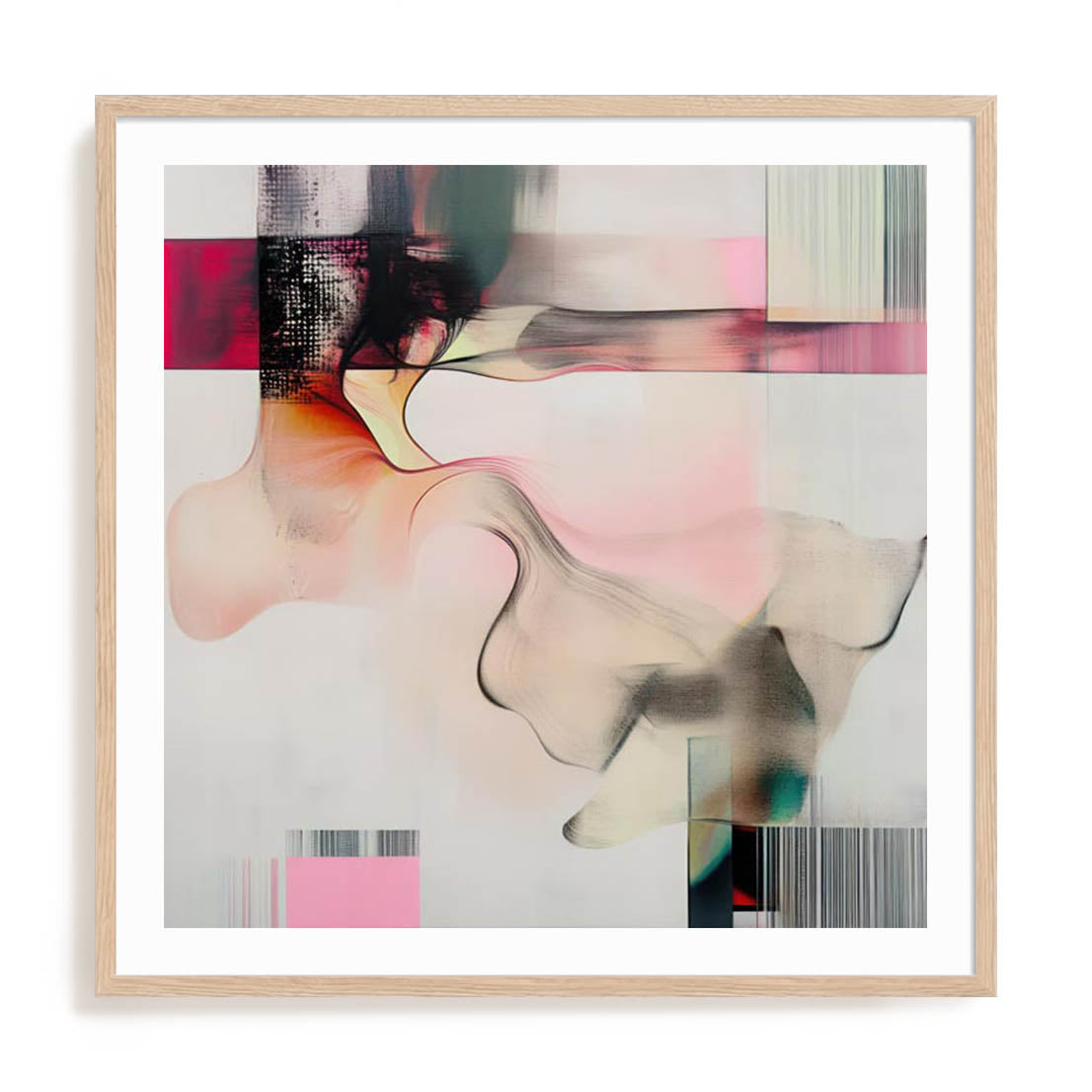 Wall Art Print Poster In Natural Oak Frame - Essence Of Flow I Abstract Art