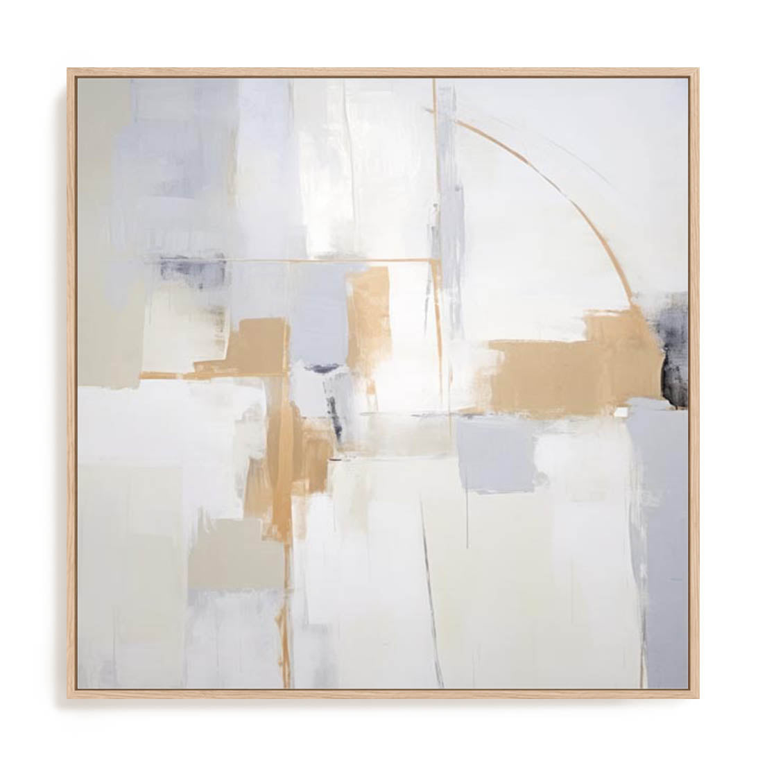 Wall Art Stretched Canvas In Natural Oak  Frame - Yelllow Abstract Visionaries Ii Abstract Art