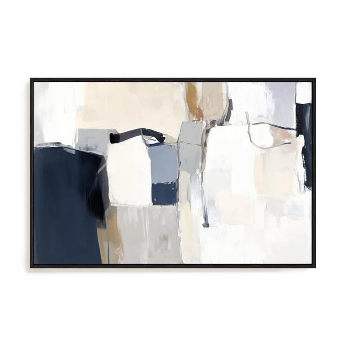 Wall Art Stretched Canvas In Black Frame - Neutral Tapestry I Abstract Art