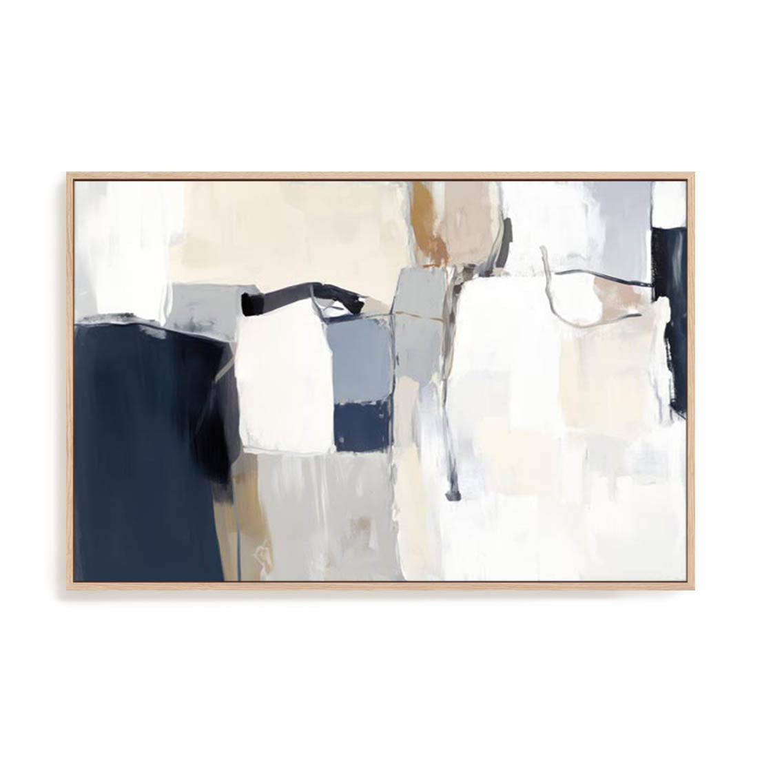 Wall Art Stretched Canvas In Natural Oak  Frame - Neutral Tapestry I Abstract Art