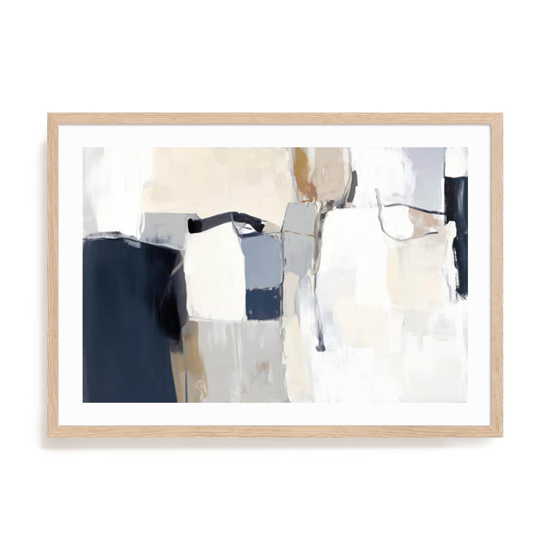 Wall Art Print Poster In Natural Oak Frame - Neutral Tapestry I Abstract Art