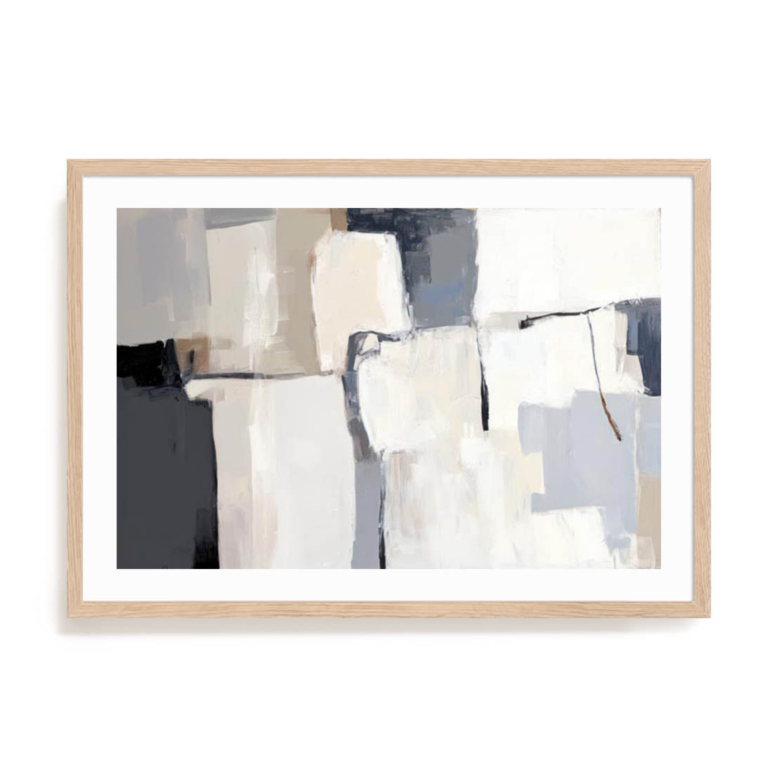 Wall Art Print Poster In Natural Oak Frame - Neutral Tapestry Ii Abstract Art