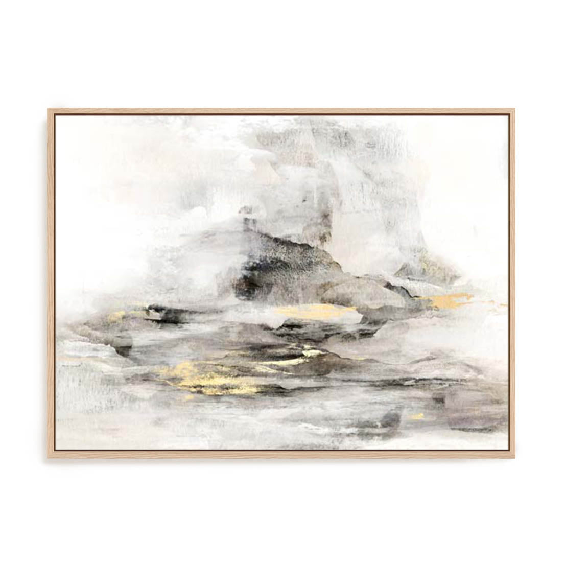 Wall Art Stretched Canvas In Natural Oak  Frame - Bardot – Gold Mist Landscape Art