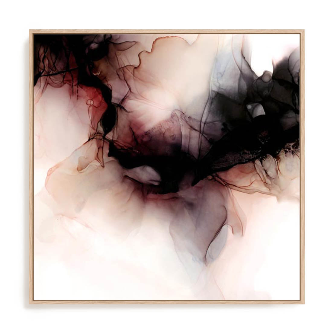 Wall Art Stretched Canvas In Natural Oak  Frame - Roberg  – Storm Ii Abstract Art