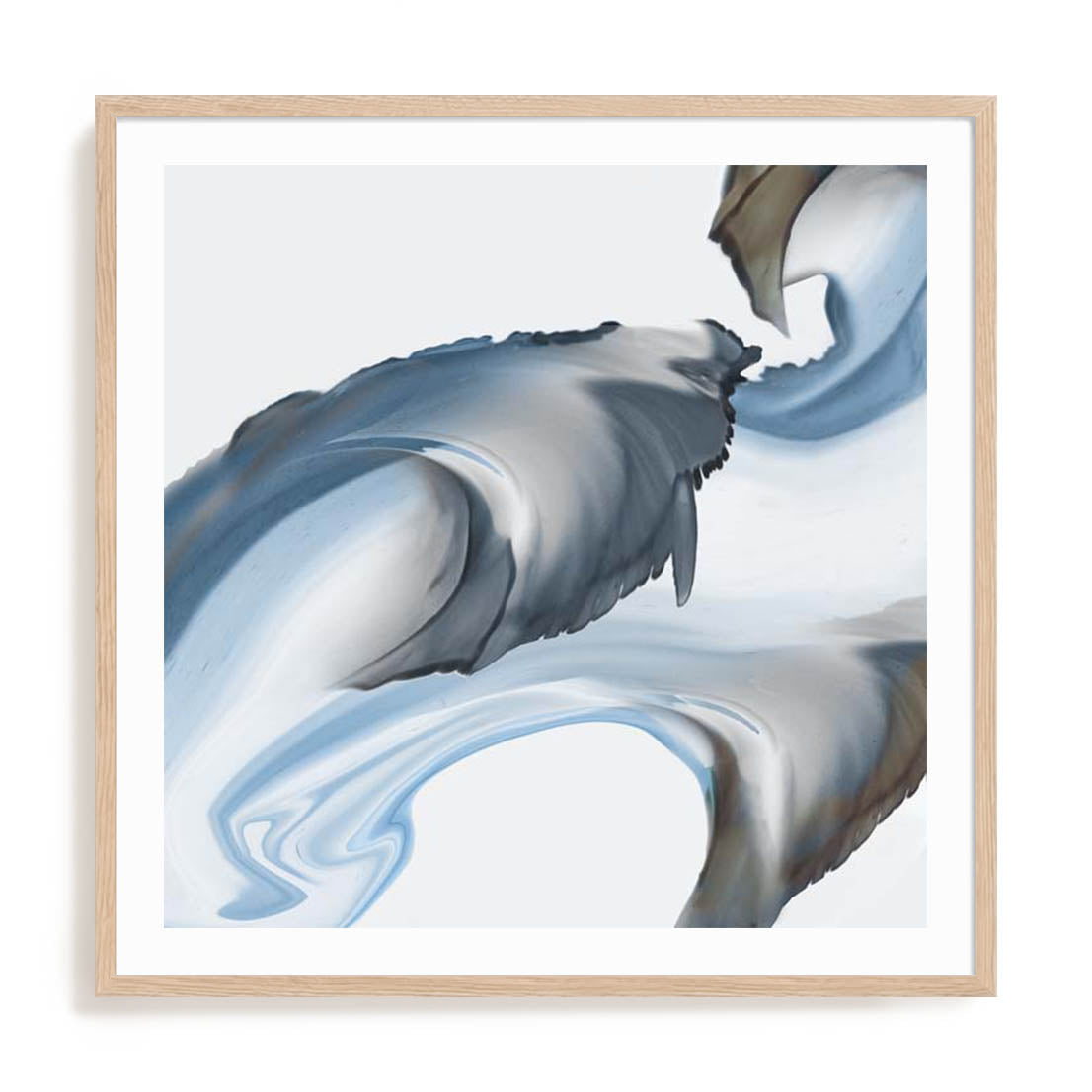 Wall Art Print Poster In Natural Oak Frame - Liquid Blue Motion I Abstract Art